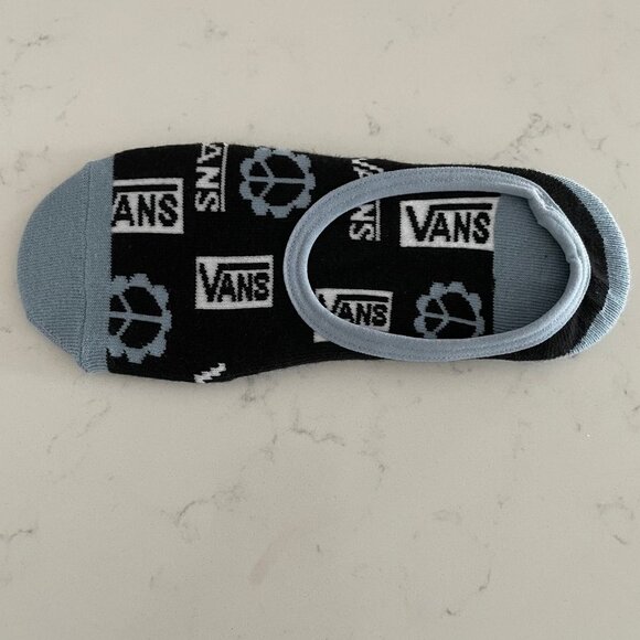 Vans No Show Socks w Logo + Peace Sign Black Blue & White Sz OS NWOT - Picture 6 of 6